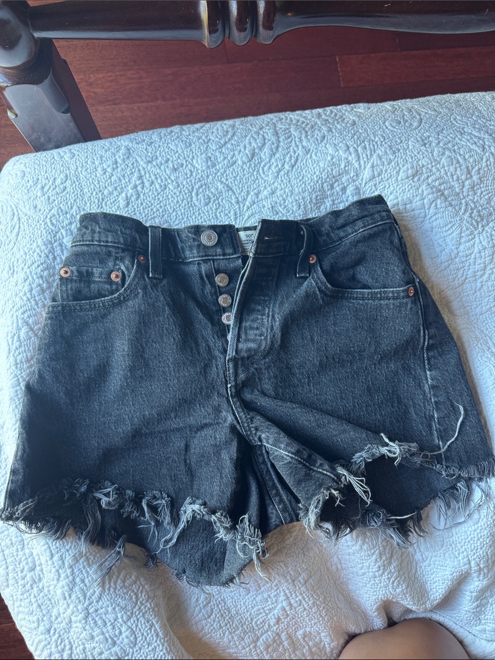 Levi's Black Frayed Hem Denim Shorts